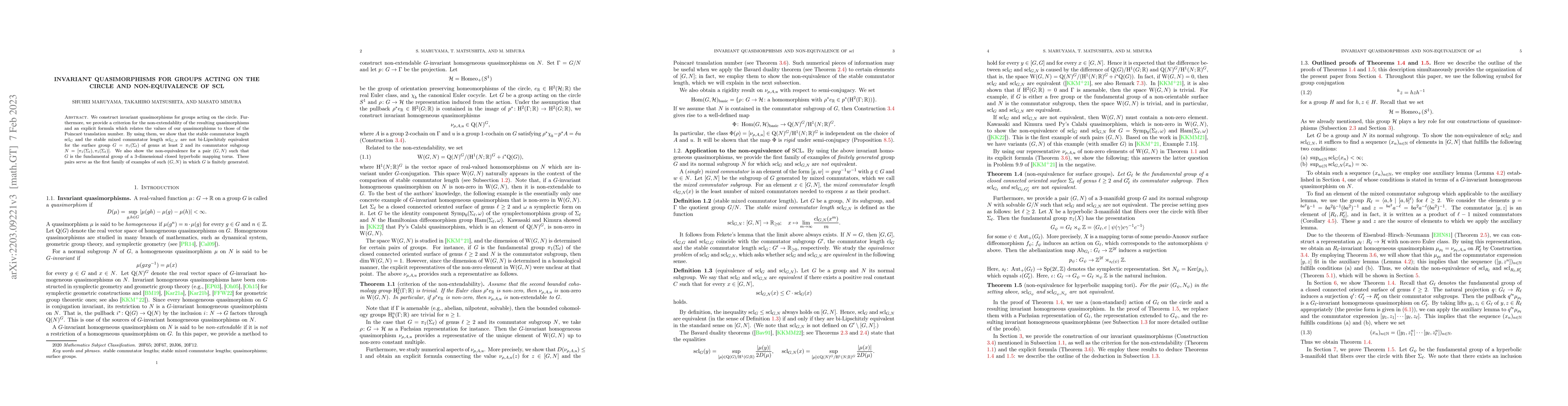 Thumbnail for Invariant quasimorphisms for groups acting on the circle and
  non-equivalence of SCL