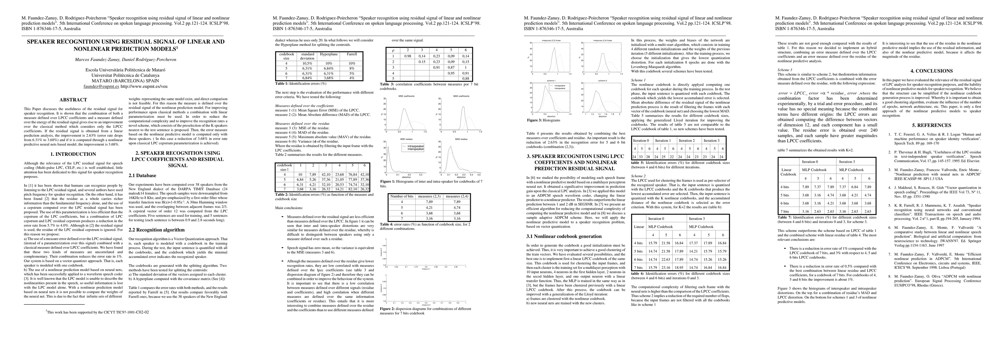 Thumbnail for Speaker recognition using residual signal of linear and nonlinear
  prediction models