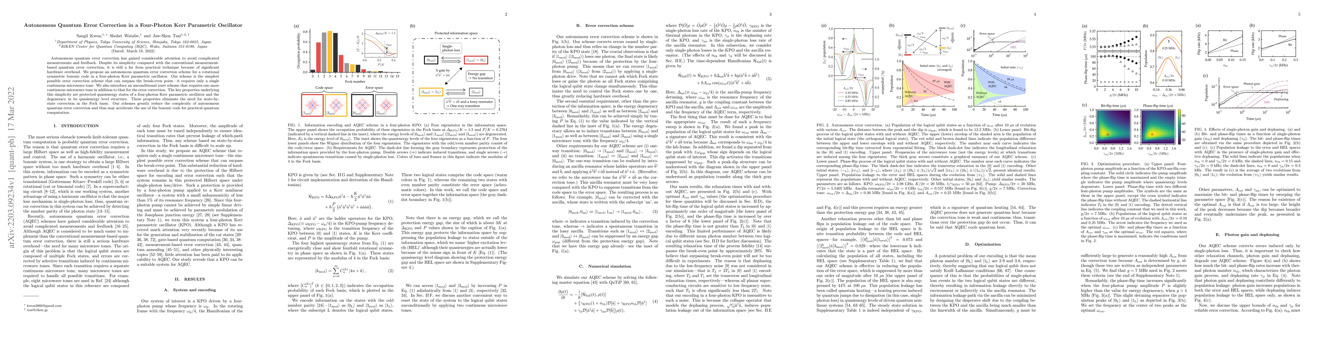 Thumbnail for Autonomous Quantum Error Correction in a Four-Photon Kerr Parametric
  Oscillator
