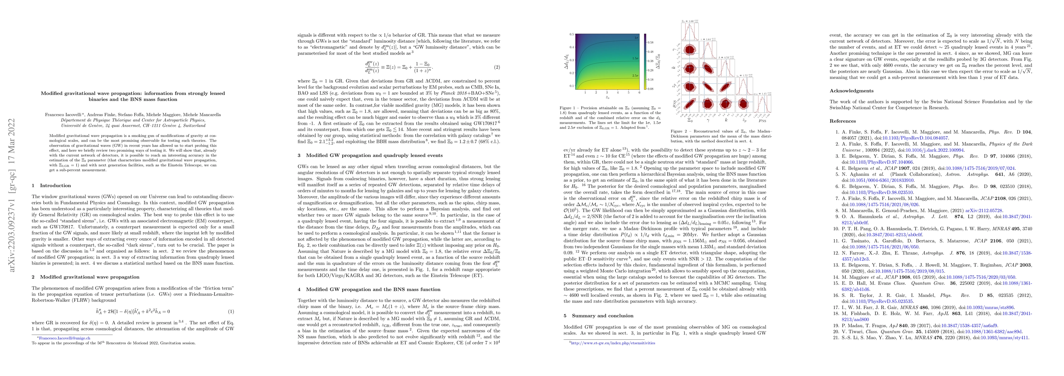 Thumbnail for Modified gravitational wave propagation: information from strongly
  lensed binaries and the BNS mass function