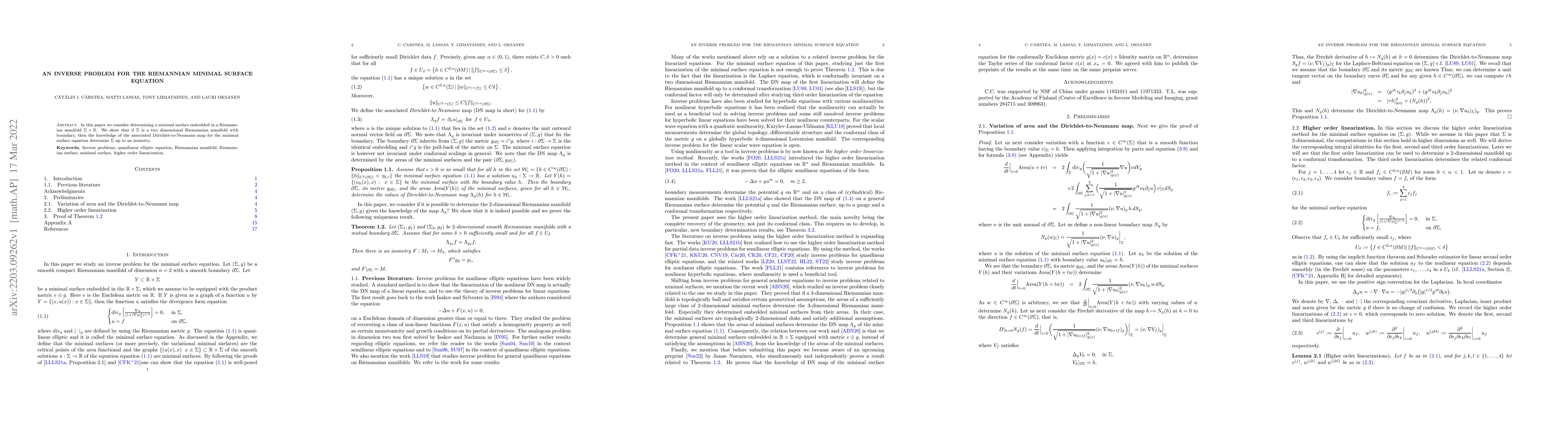 Thumbnail for An inverse problem for the Riemannian minimal surface equation