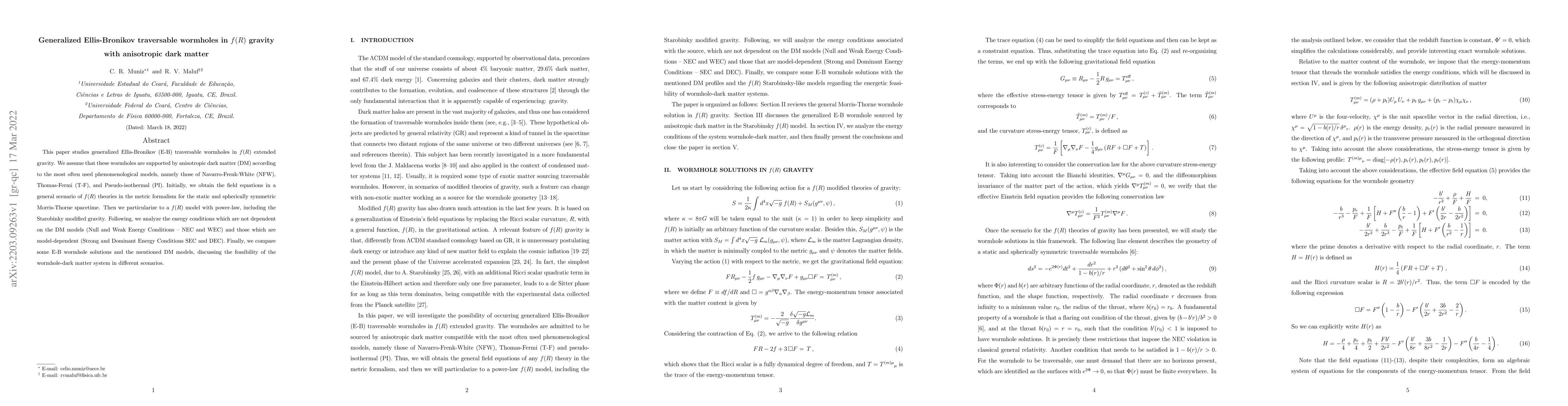 Thumbnail for Generalized Ellis-Bronikov traversable wormholes in $f(R)$ gravity with
  anisotropic dark matter