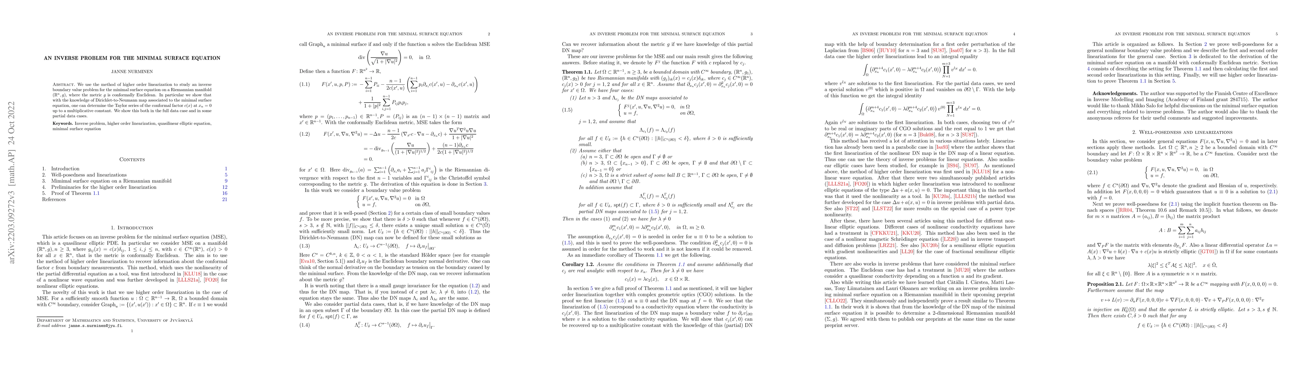 Thumbnail for An inverse problem for the minimal surface equation