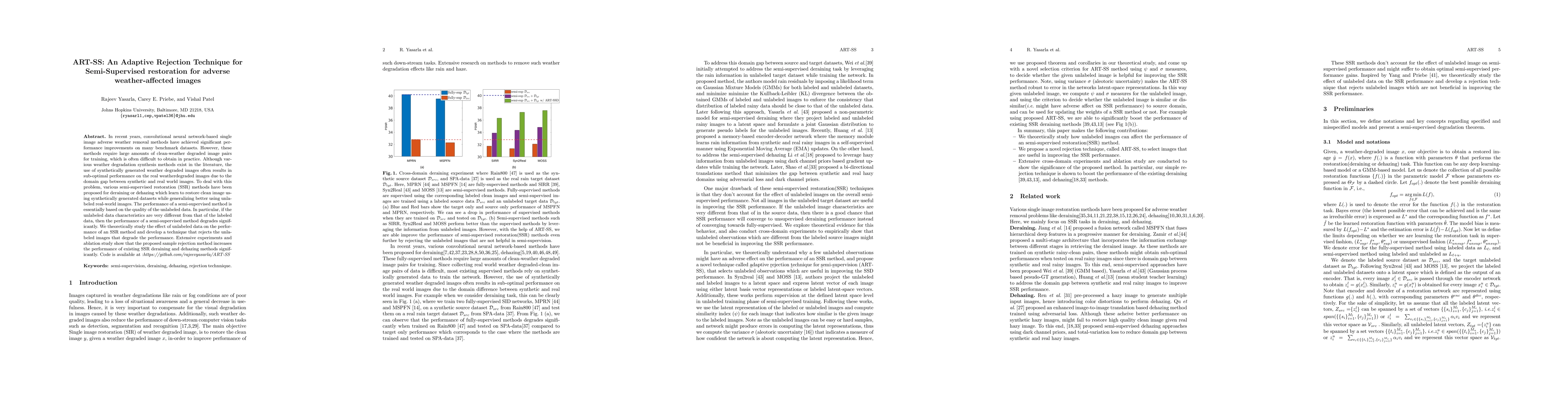 Thumbnail for ART-SS: An Adaptive Rejection Technique for Semi-Supervised restoration
  for adverse weather-affected images