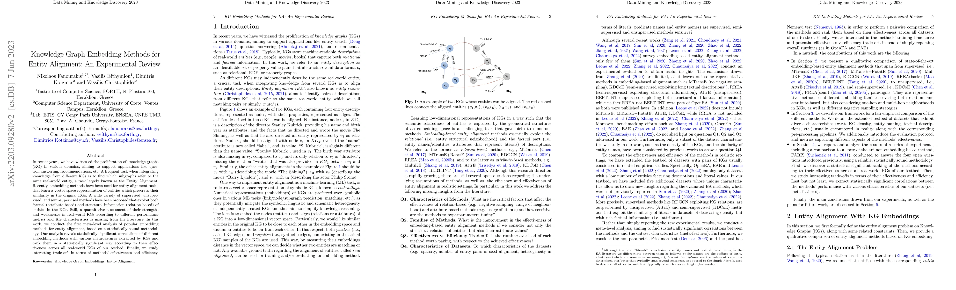 Thumbnail for Knowledge Graph Embedding Methods for Entity Alignment: An Experimental
  Review