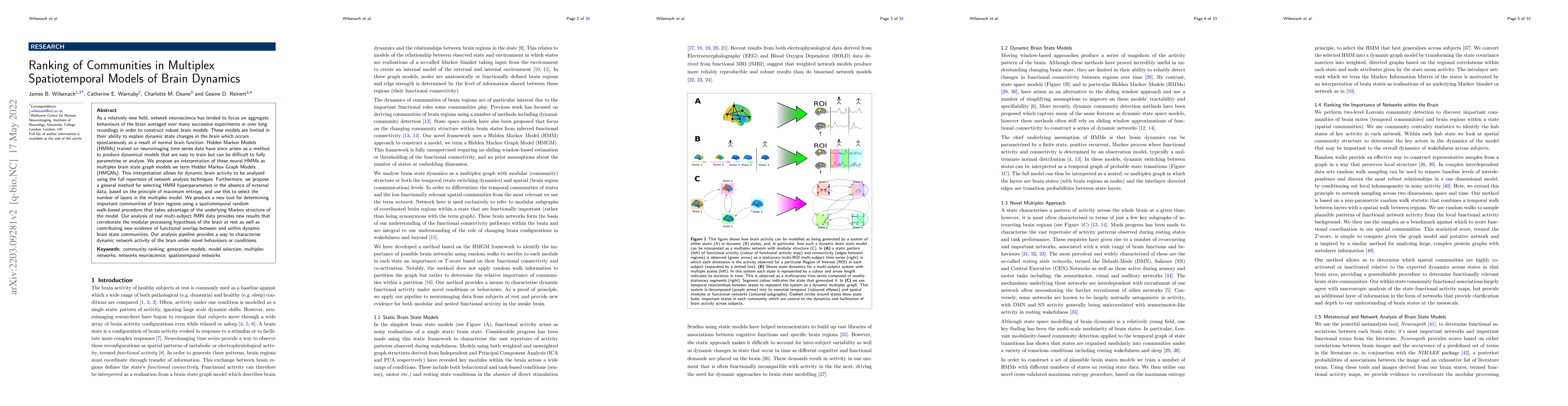 Thumbnail for Ranking of Communities in Multiplex Spatiotemporal Models of Brain
  Dynamics