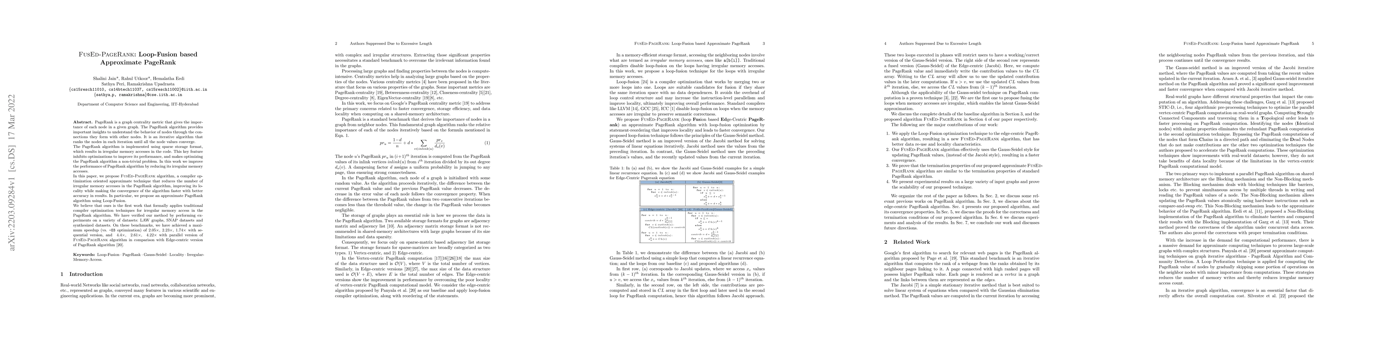 Thumbnail for FUSED-PAGERANK: Loop-Fusion based Approximate PageRank