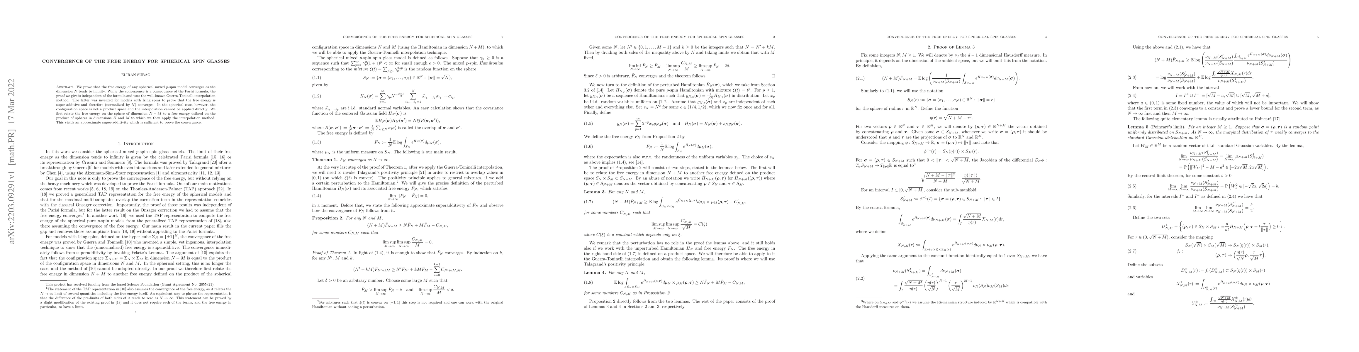 Thumbnail for Convergence of the free energy for spherical spin glasses