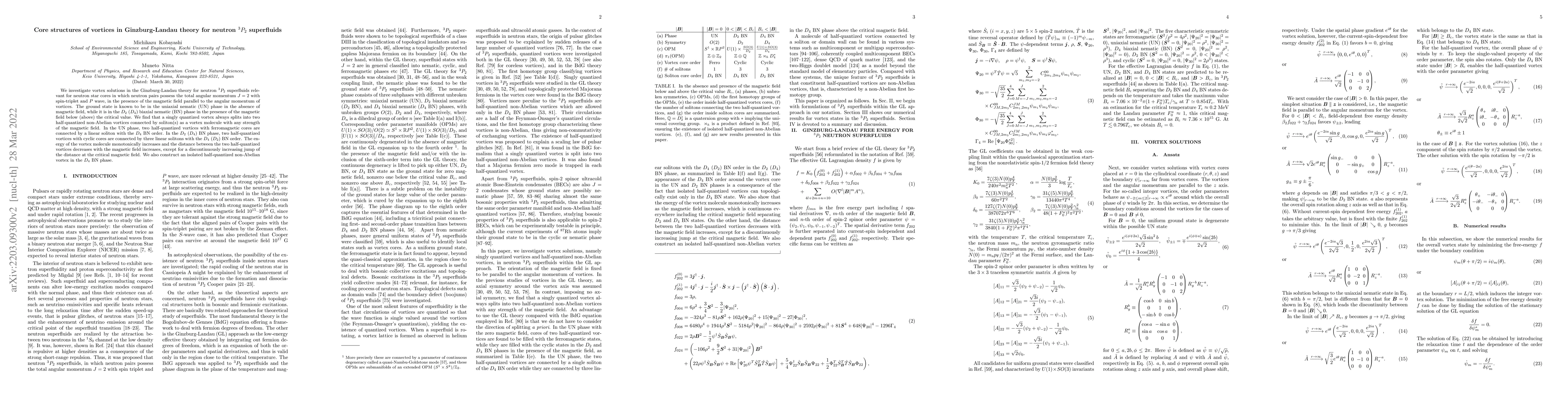 Thumbnail for Core structures of vortices in Ginzburg-Landau theory for neutron
  $^3P_2$ superfluids
