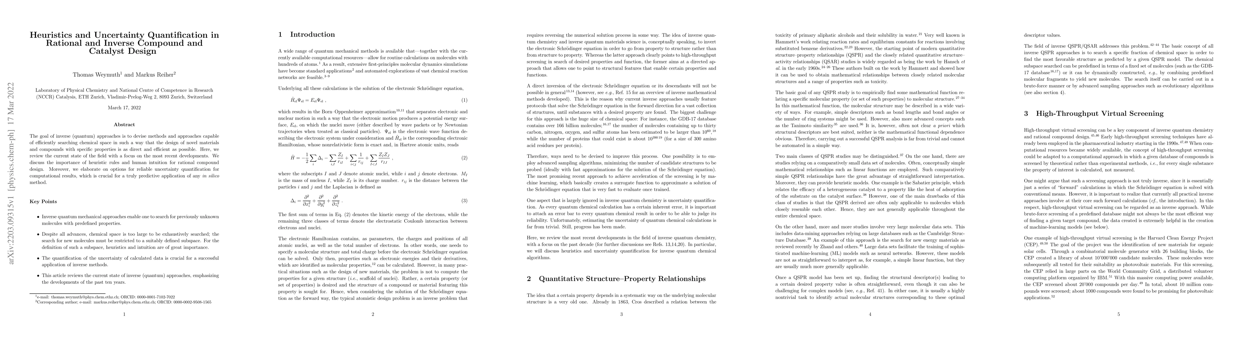 Thumbnail for Heuristics and Uncertainty Quantification in Rational and Inverse
  Compound and Catalyst Design
