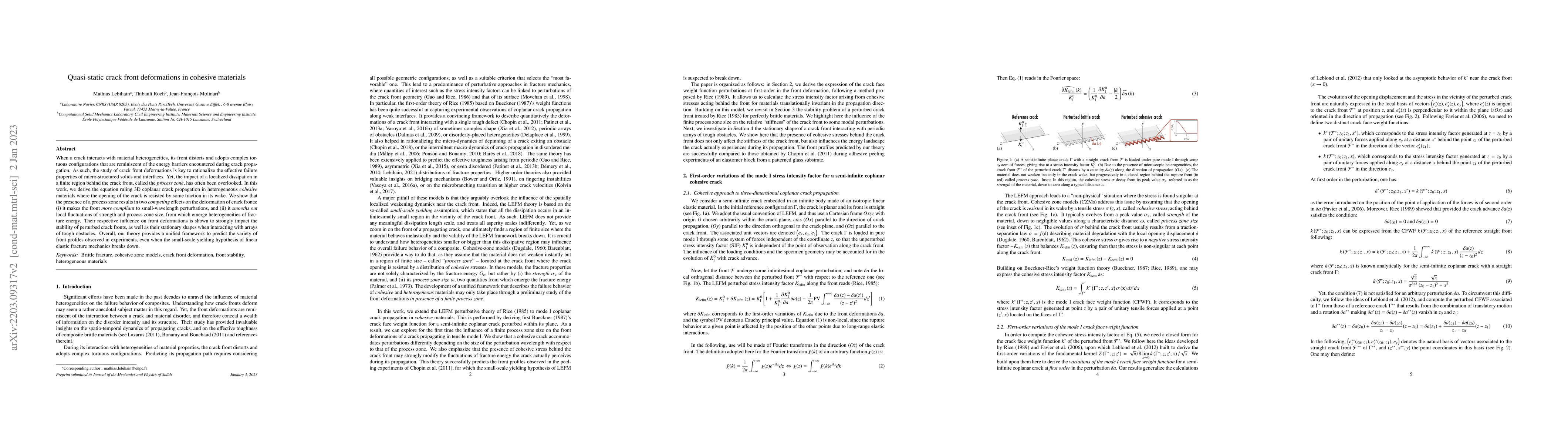 Thumbnail for Quasi-static crack front deformations in cohesive materials