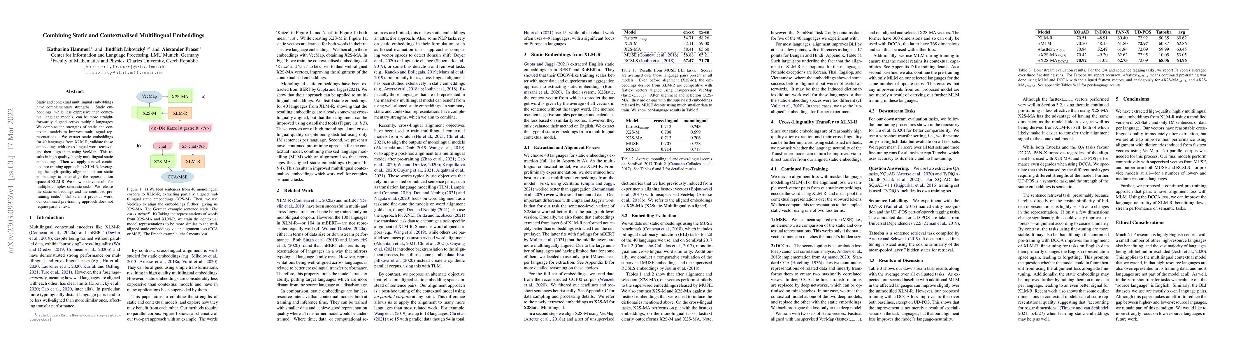Thumbnail for Combining Static and Contextualised Multilingual Embeddings