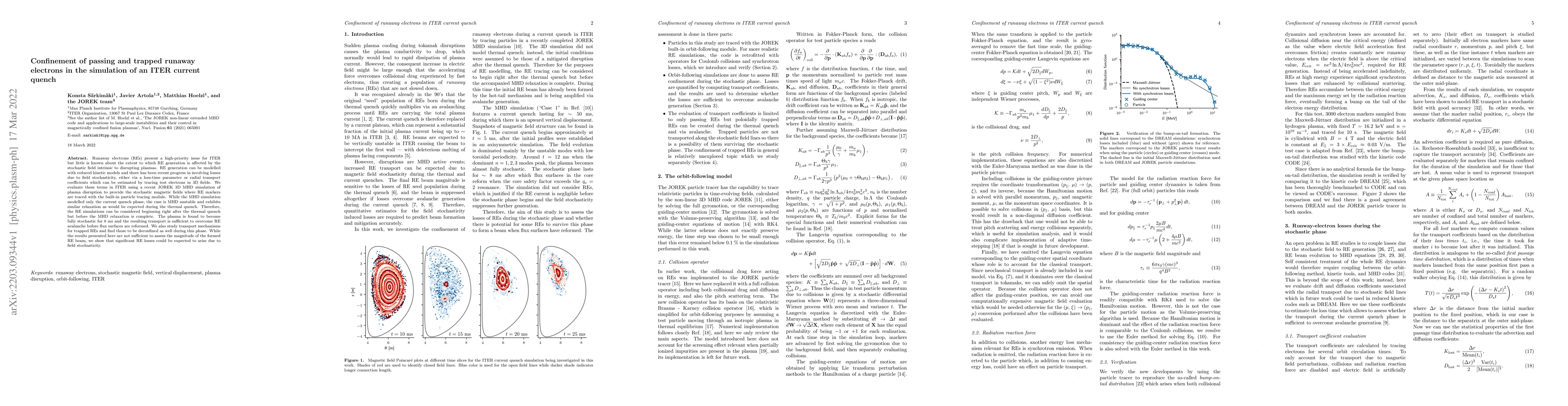 Thumbnail for Confinement of passing and trapped runaway electrons in the simulation
  of an ITER current quench
