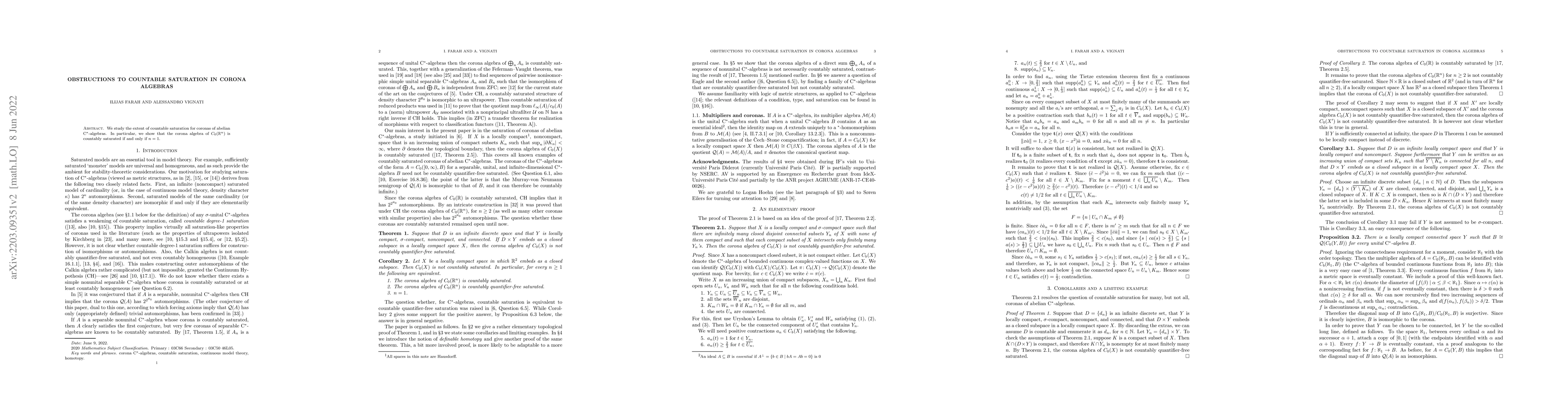 Thumbnail for Obstructions to countable saturation in corona algebras
