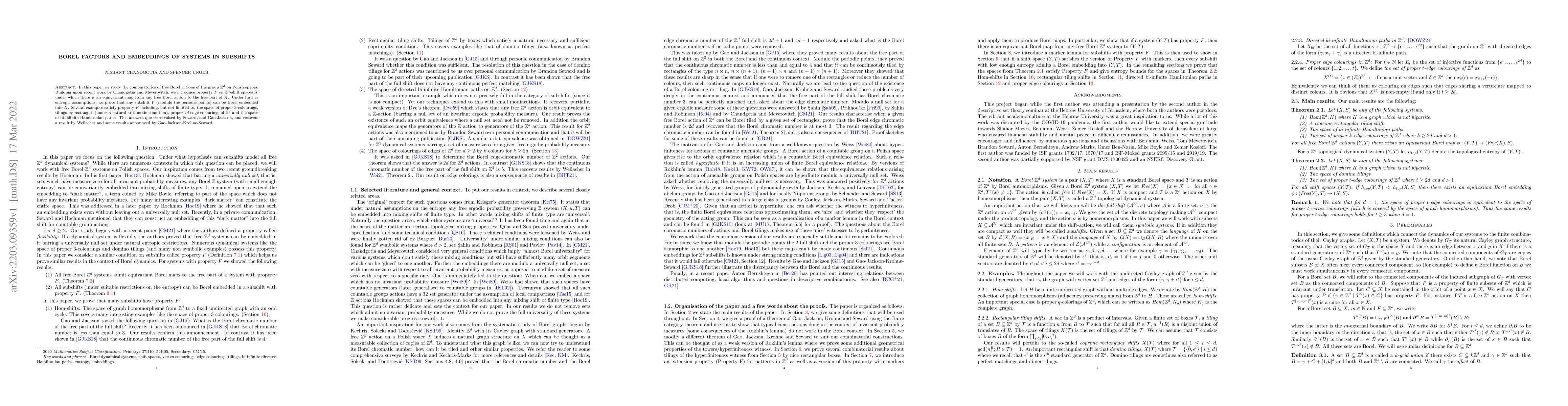 Thumbnail for Borel factors and embeddings of systems in subshifts