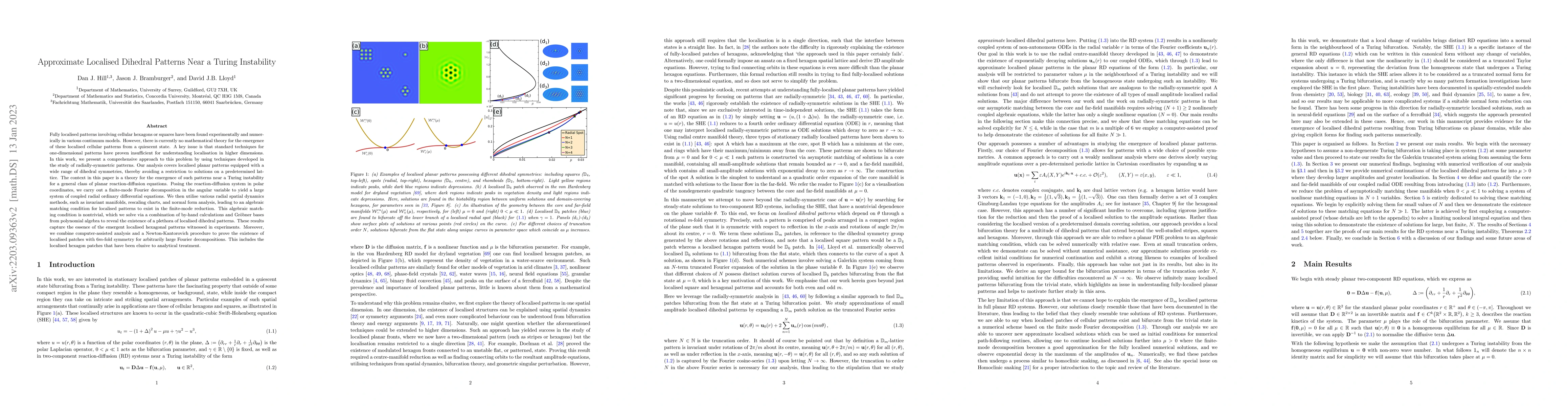 Thumbnail for Approximate localised dihedral patterns near a Turing instability