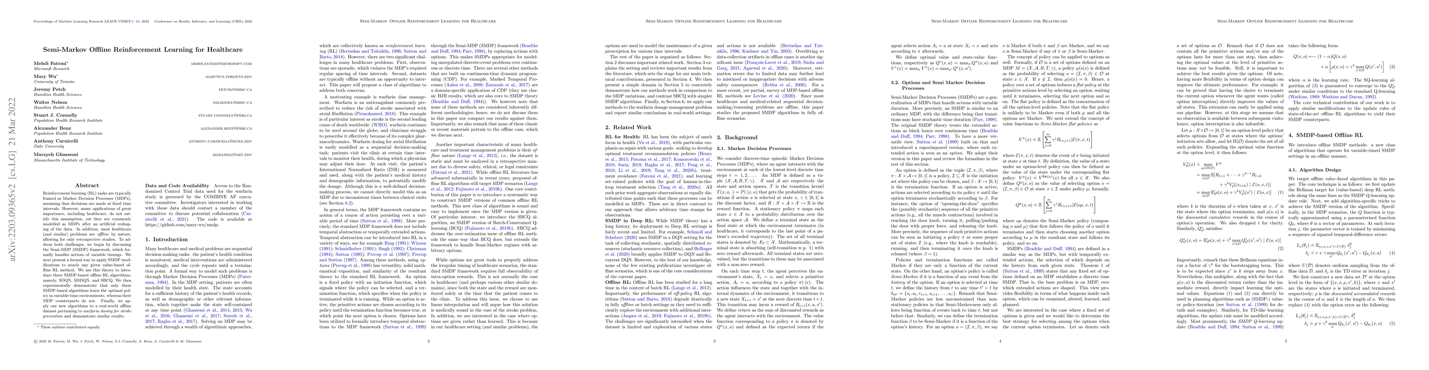 Thumbnail for Semi-Markov Offline Reinforcement Learning for Healthcare