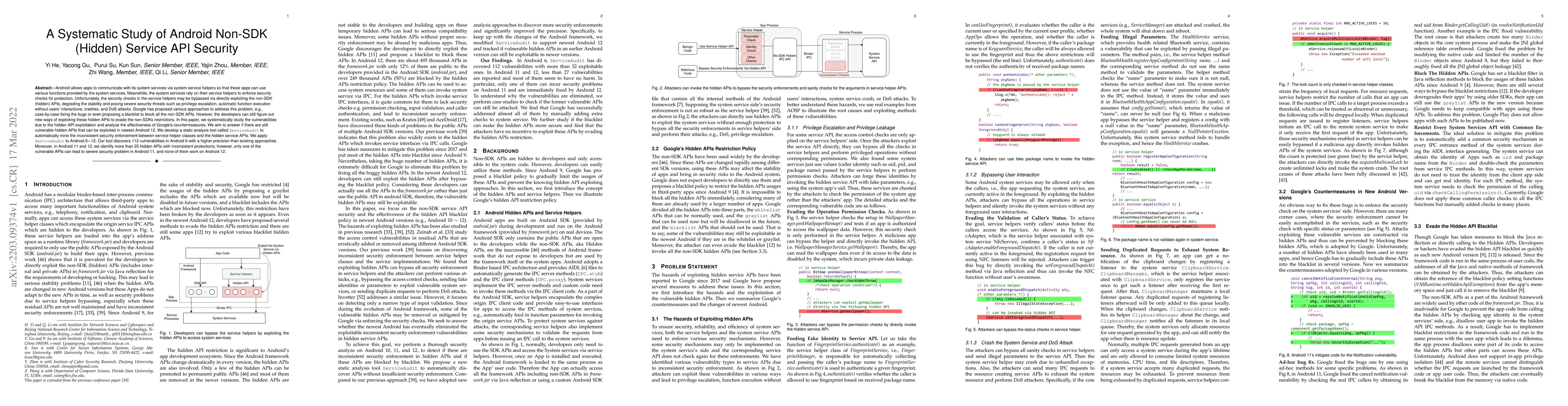 Thumbnail for A Systematic Study of Android Non-SDK (Hidden) Service API Security
