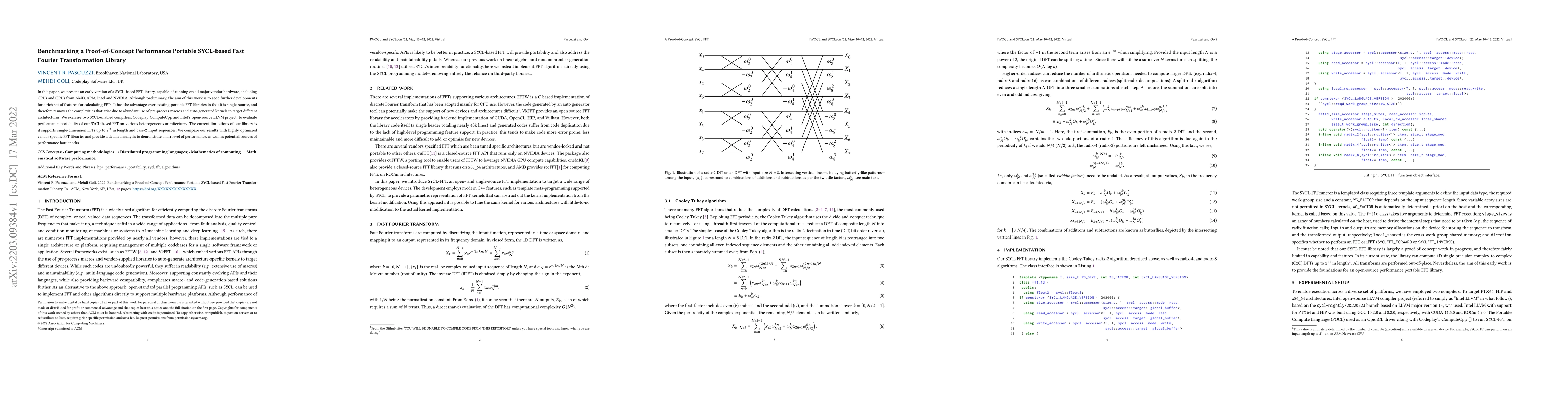 Thumbnail for Benchmarking a Proof-of-Concept Performance Portable SYCL-based Fast
  Fourier Transformation Library