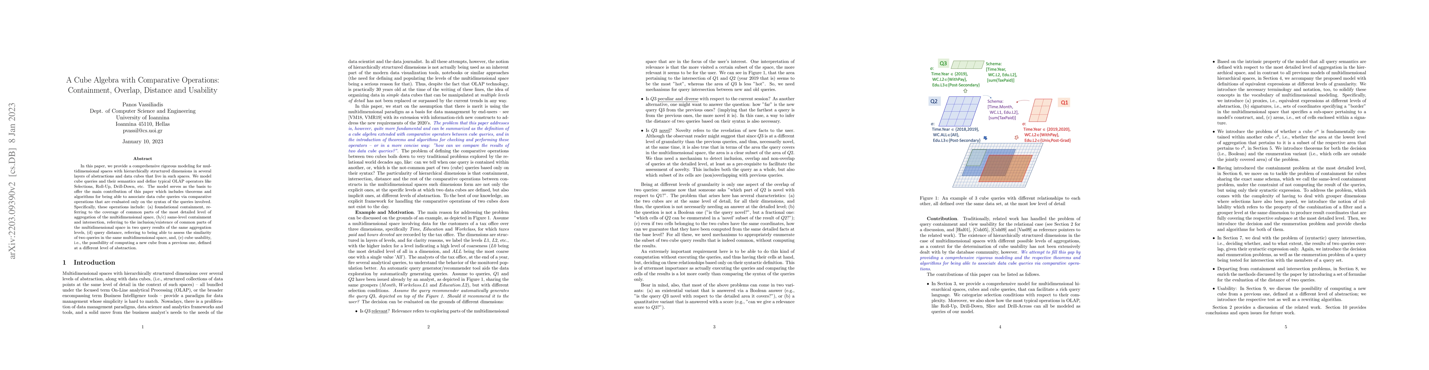 Thumbnail for A Cube Algebra with Comparative Operations: Containment, Overlap,
  Distance and Usability