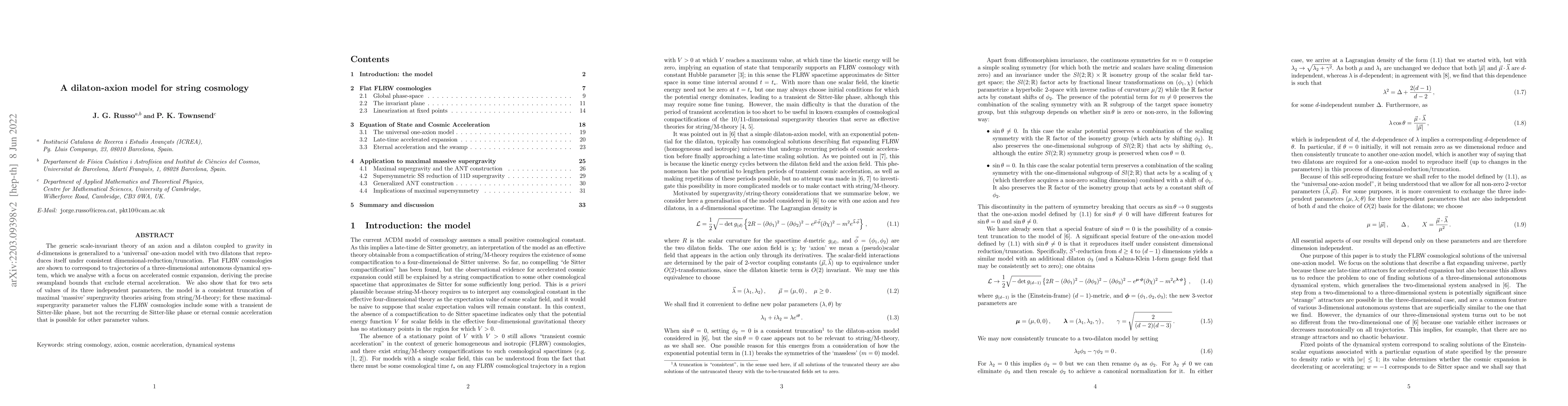Thumbnail for A dilaton-axion model for string cosmology