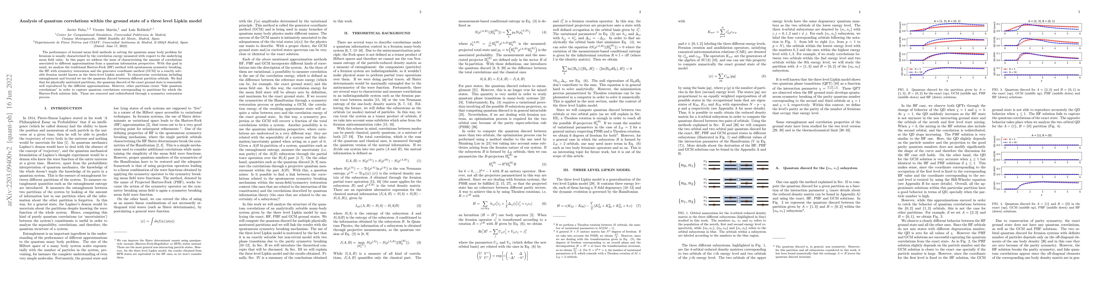 Thumbnail for Analysis of quantum correlations within the ground state of a three
  level Lipkin model