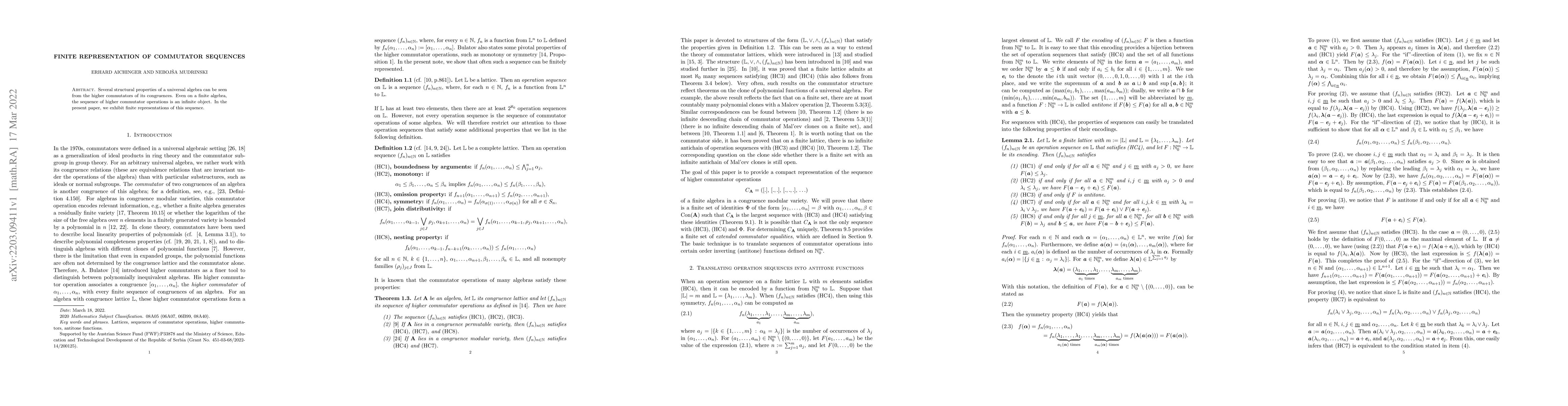 Thumbnail for Finite representation of commutator sequences