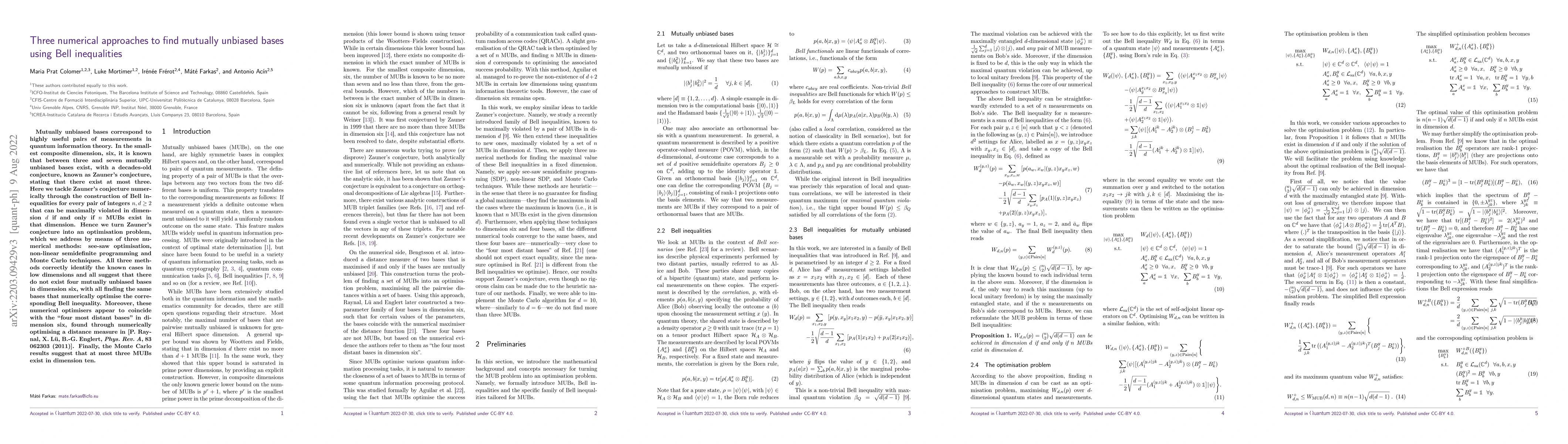 Thumbnail for Three numerical approaches to find mutually unbiased bases using Bell
  inequalities