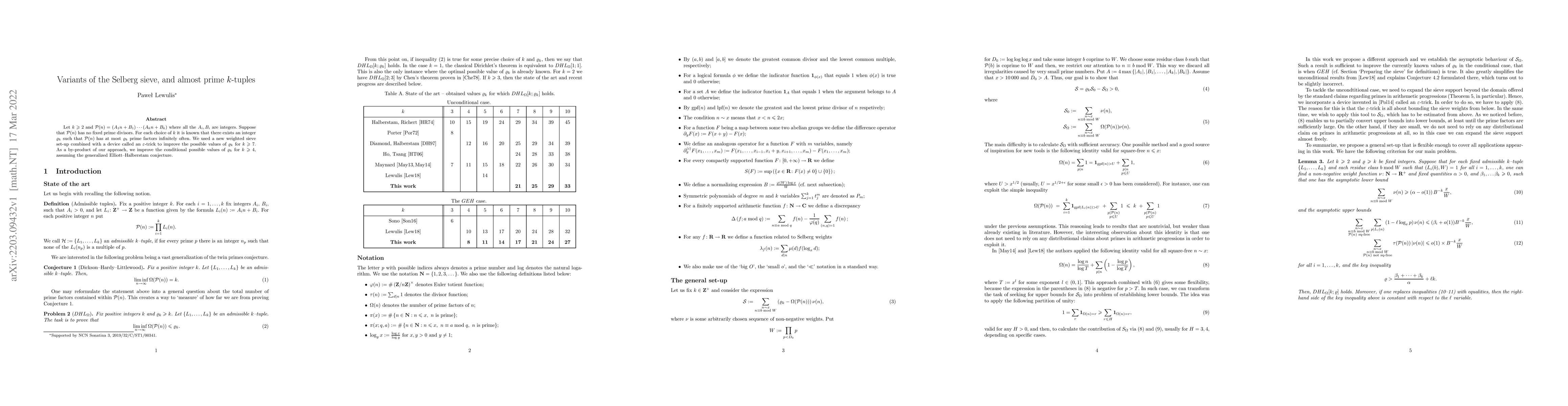 Thumbnail for Variants of the Selberg sieve, and almost prime k-tuples