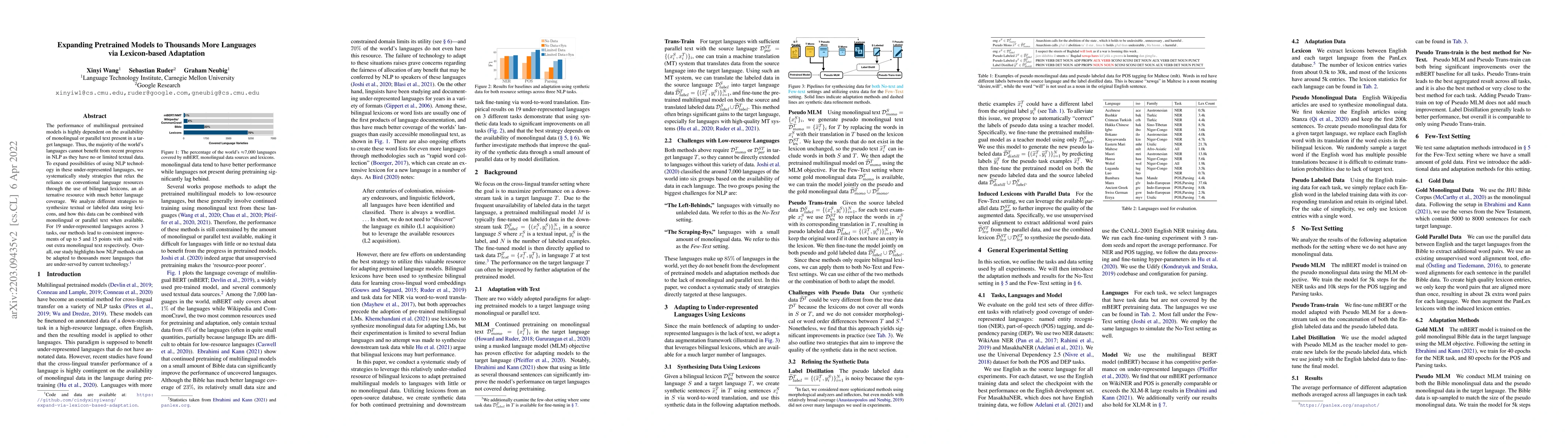 Thumbnail for Expanding Pretrained Models to Thousands More Languages via
  Lexicon-based Adaptation