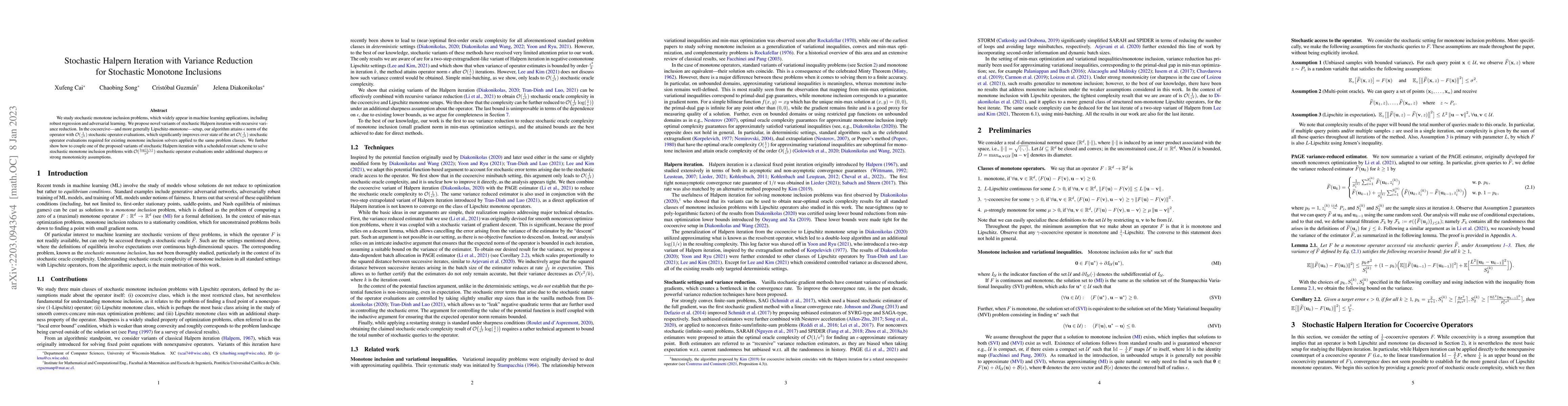 Thumbnail for Stochastic Halpern Iteration with Variance Reduction for Stochastic
  Monotone Inclusions