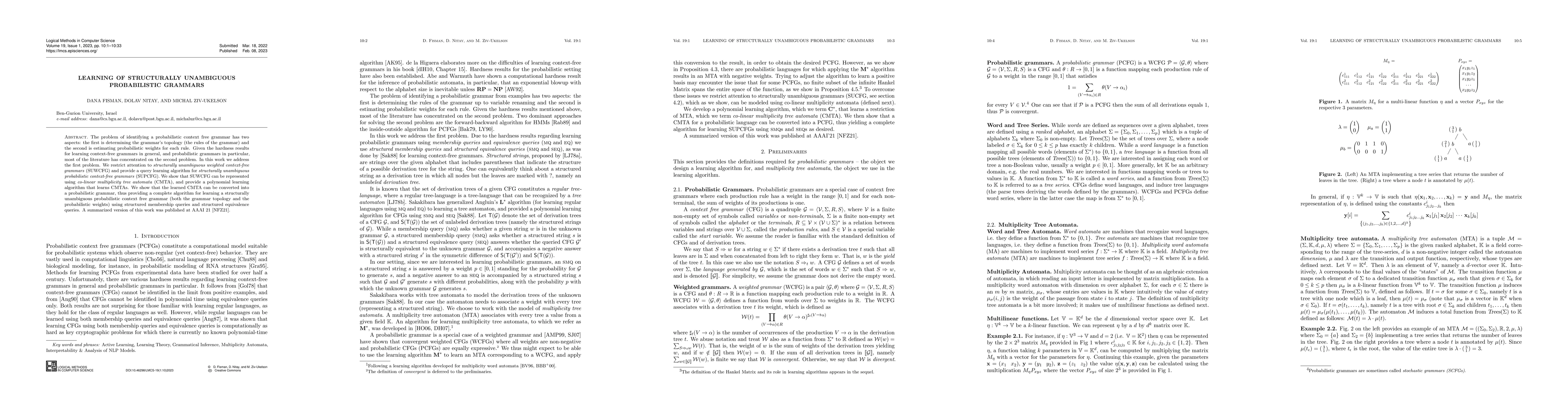 Thumbnail for Learning of Structurally Unambiguous Probabilistic Grammars