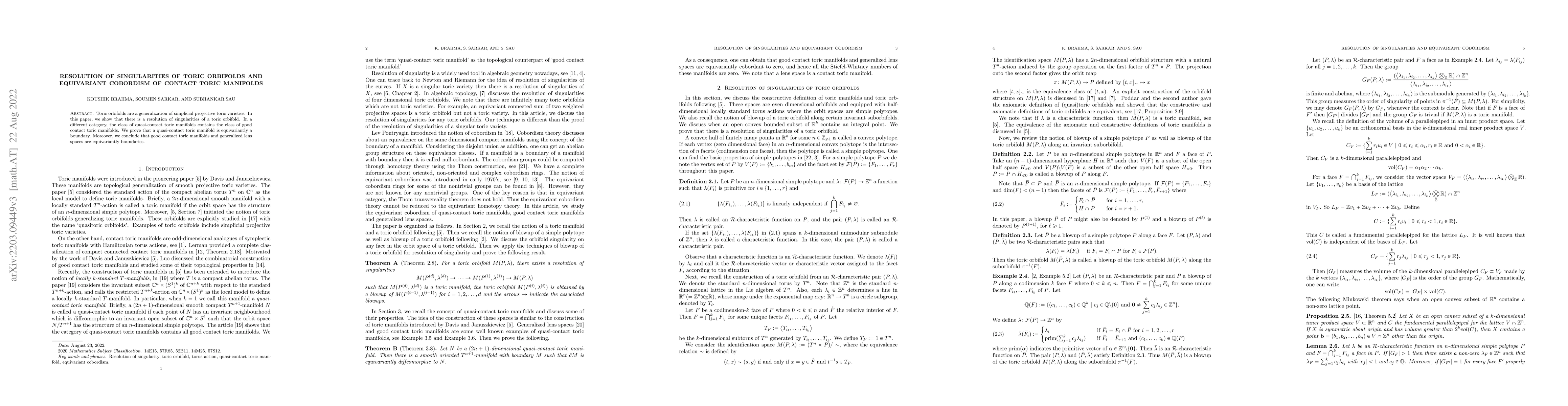 Thumbnail for Resolution of singularities of toric orbifolds and equivariant cobordism
  of contact toric manifolds