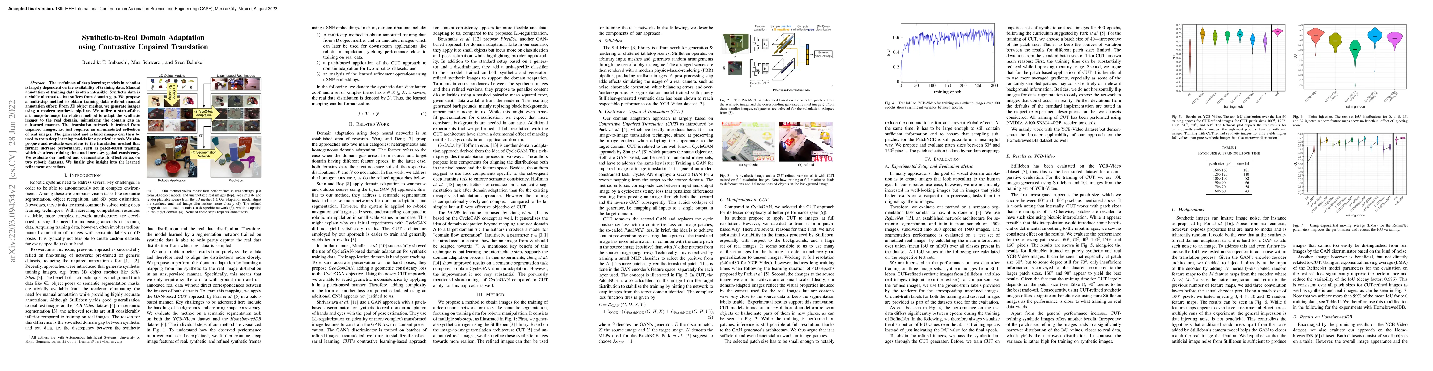 Thumbnail for Synthetic-to-Real Domain Adaptation using Contrastive Unpaired
  Translation