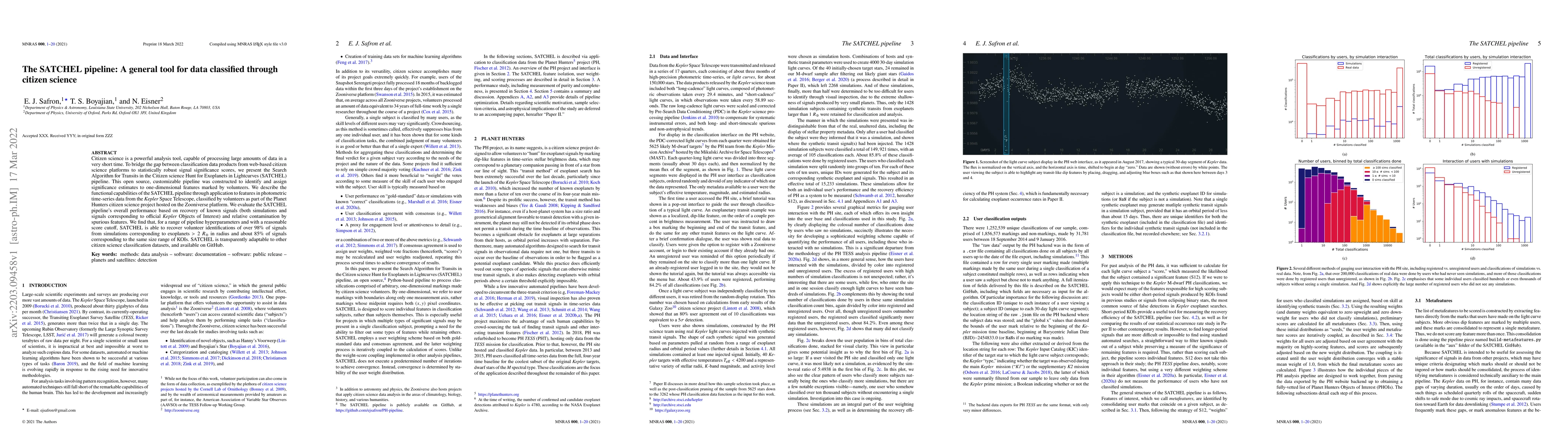 Thumbnail for The SATCHEL pipeline: A general tool for data classified through citizen
  science