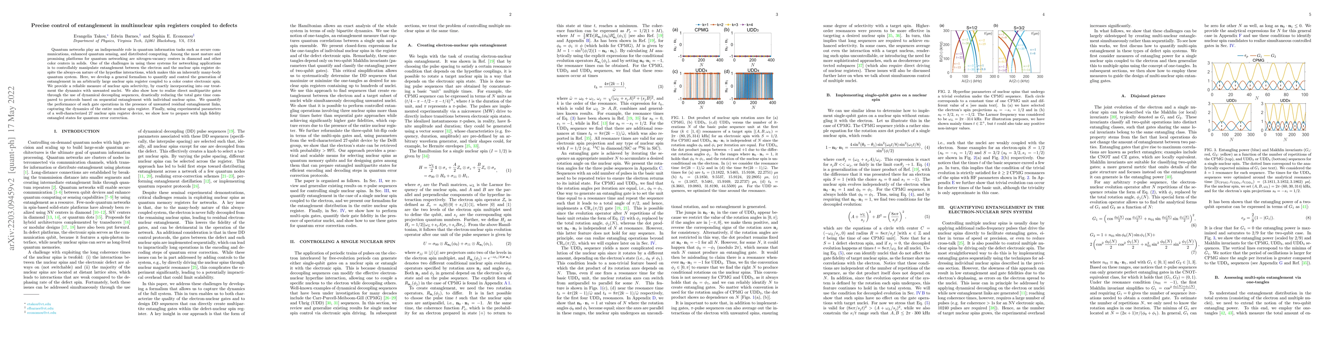 Thumbnail for Precise control of entanglement in multinuclear spin registers coupled
  to defects