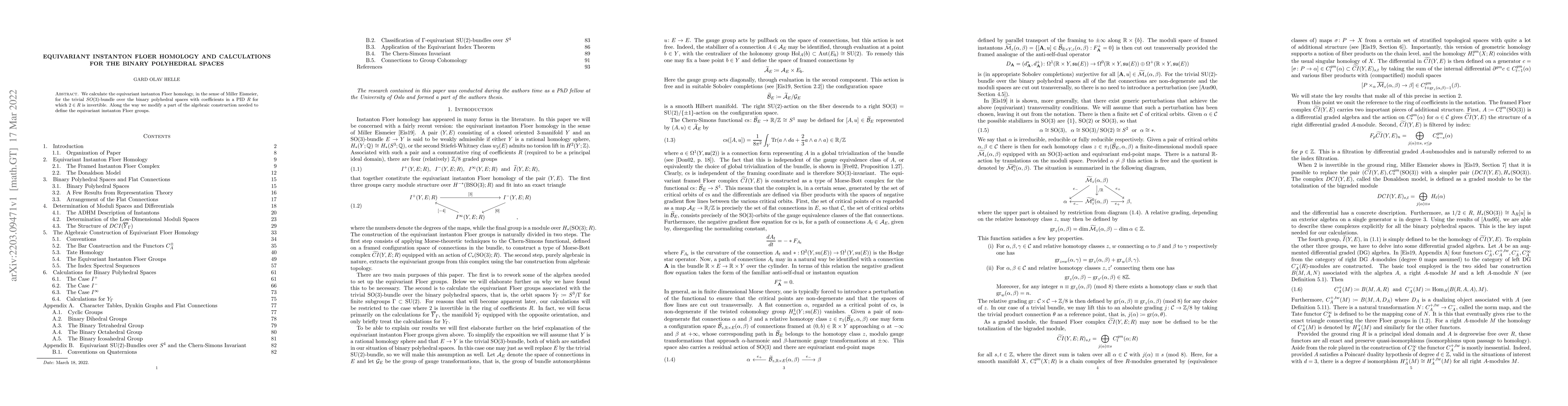 Thumbnail for Equivariant instanton Floer homology and calculations for the binary
  polyhedral spaces
