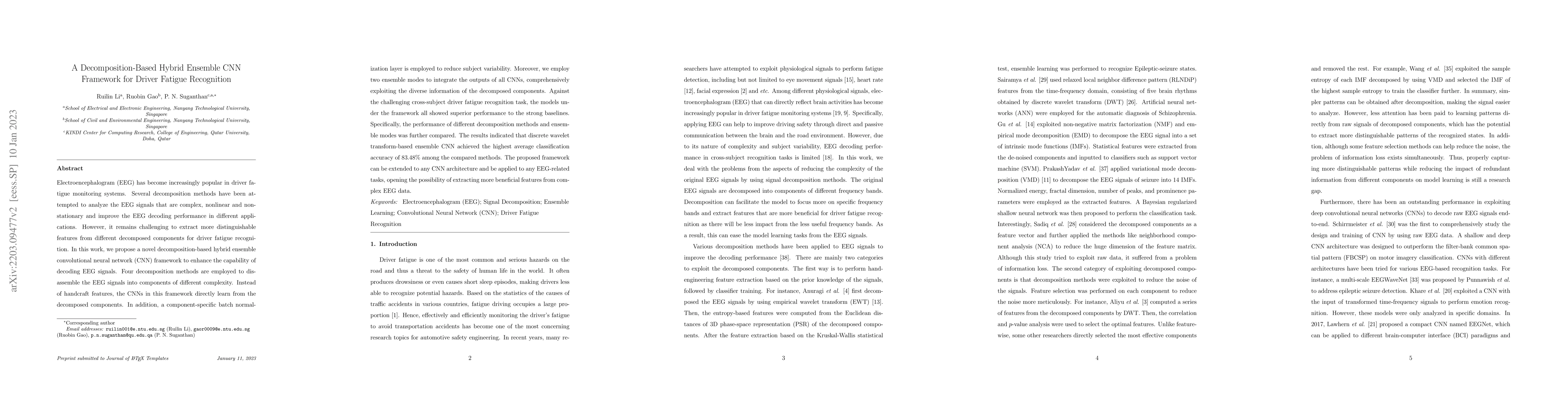 Thumbnail for A Decomposition-Based Hybrid Ensemble CNN Framework for Driver Fatigue
  Recognition