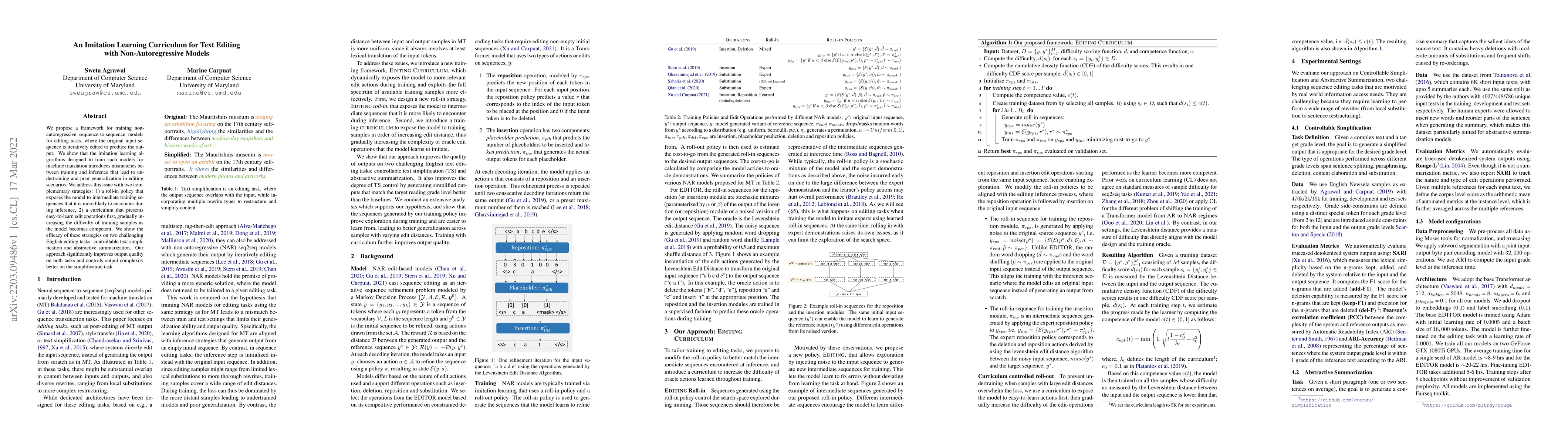 Thumbnail for An Imitation Learning Curriculum for Text Editing with
  Non-Autoregressive Models