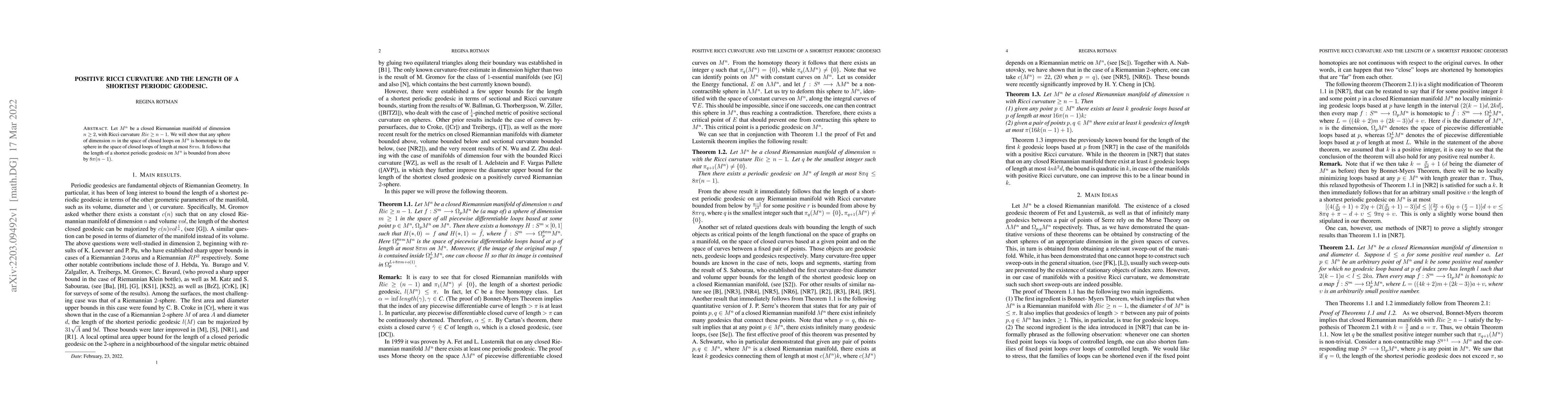 Thumbnail for Positive Ricci Curvature and the Length of a shortest periodic geodesic