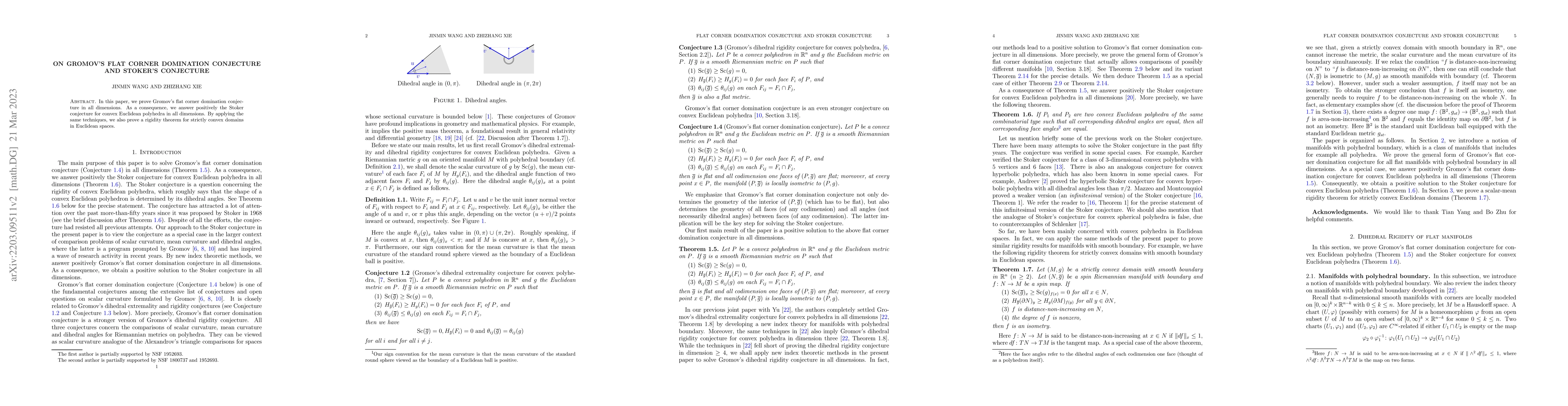 Thumbnail for On Gromov's flat corner domination conjecture and Stoker's conjecture