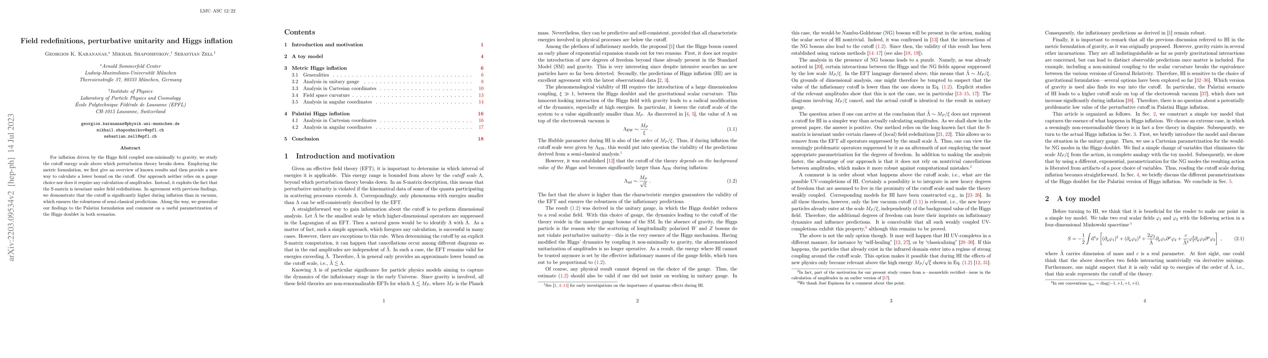Thumbnail for Field redefinitions, perturbative unitarity and Higgs inflation