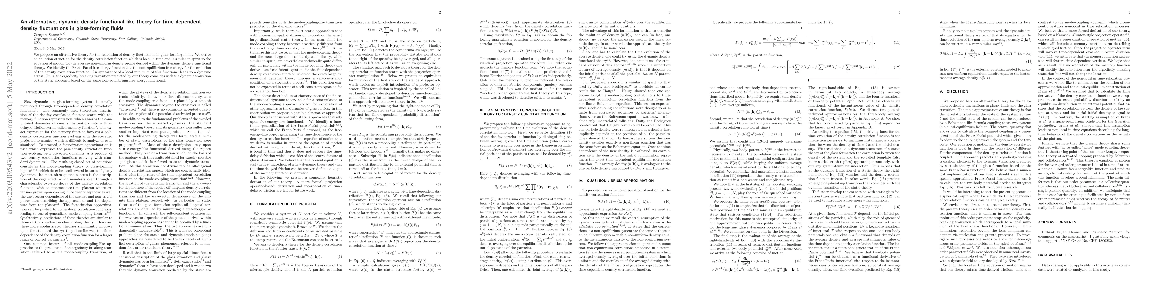 Thumbnail for An alternative, dynamic density functional-like theory for
  time-dependent density fluctuations in glass-forming fluids
