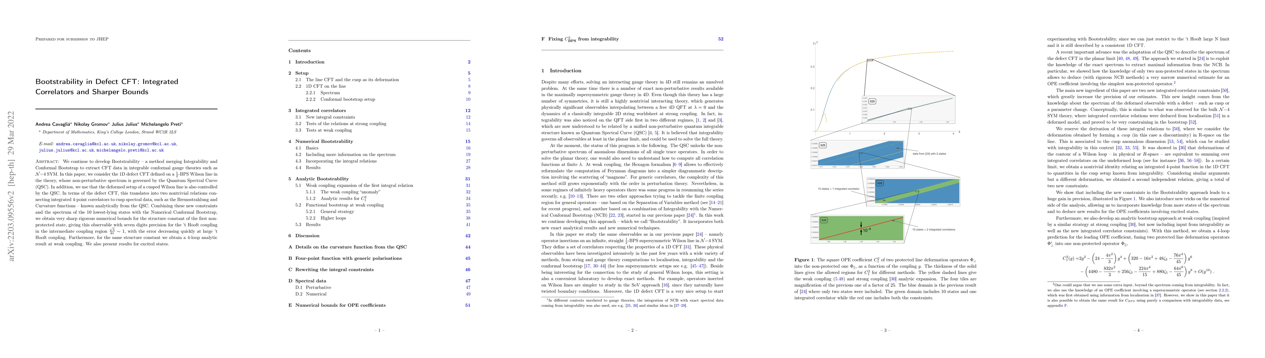 Thumbnail for Bootstrability in Defect CFT: Integrated Correlators and Sharper Bounds