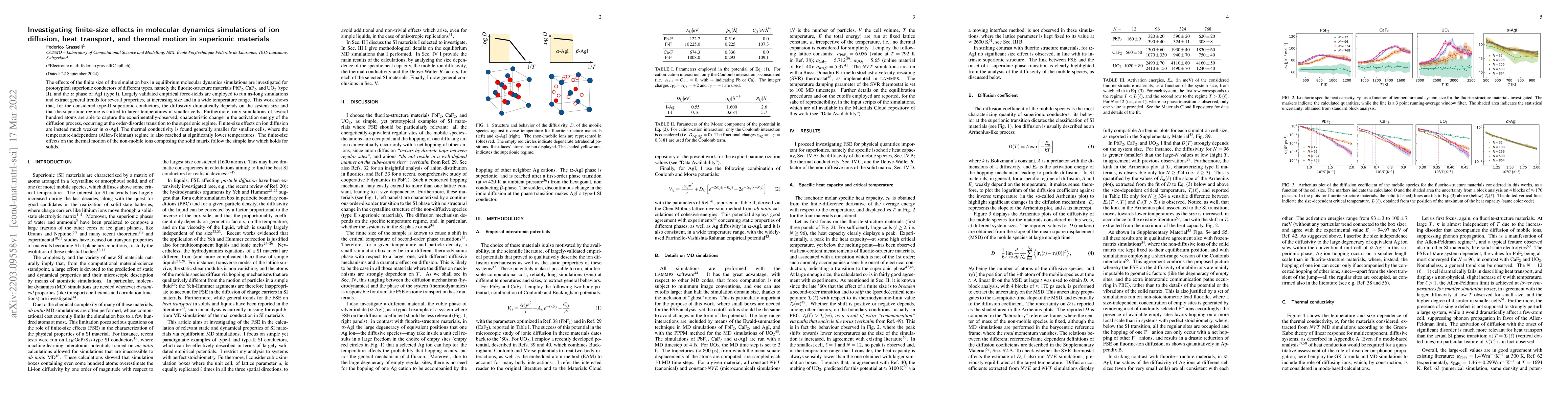 Thumbnail for Investigating finite-size effects in molecular dynamics simulations of
  ion diffusion, heat transport, and thermal motion in superionic materials