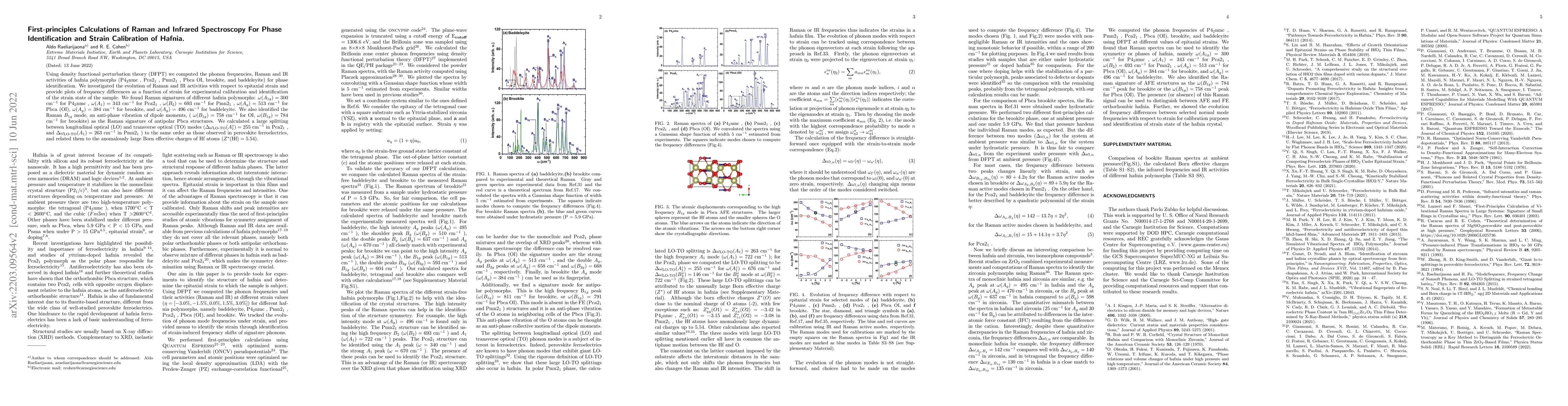 Thumbnail for First-principles Calculations of Raman and Infrared Spectroscopy For
  Phase Identification and Strain Calibration of Hafnia