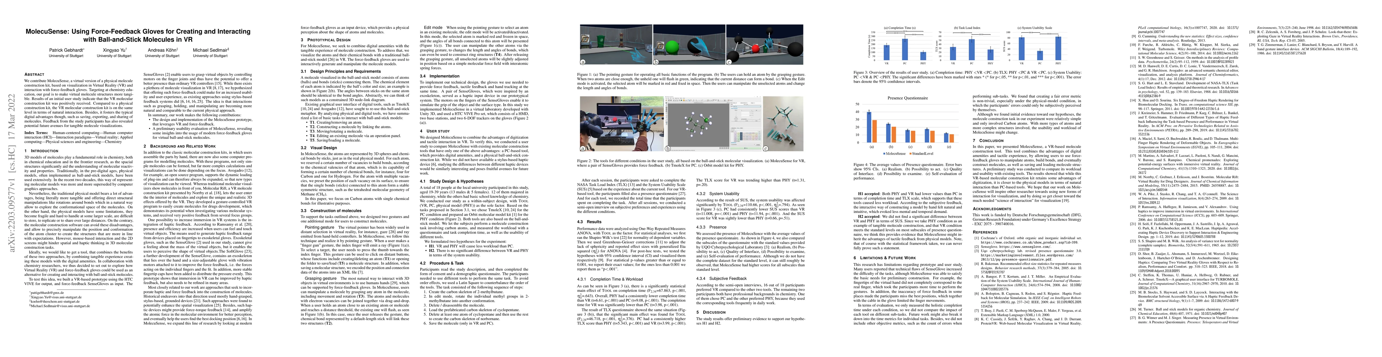 Thumbnail for MolecuSense: Using Force-Feedback Gloves for Creating and Interacting
  with Ball-and-Stick Molecules in VR