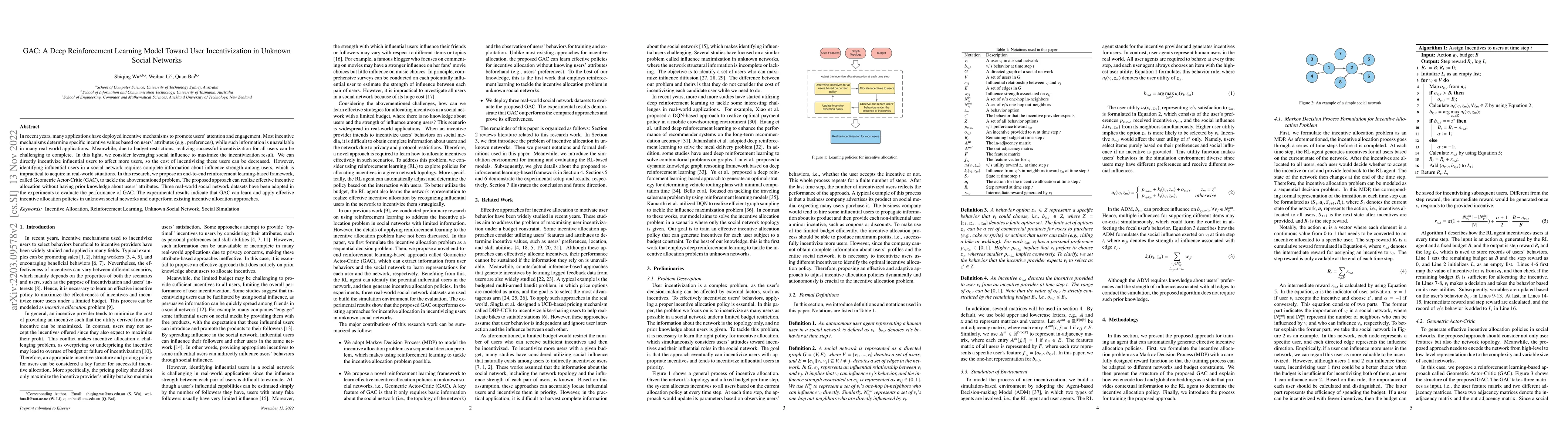 Thumbnail for GAC: A Deep Reinforcement Learning Model Toward User Incentivization in
  Unknown Social Networks
