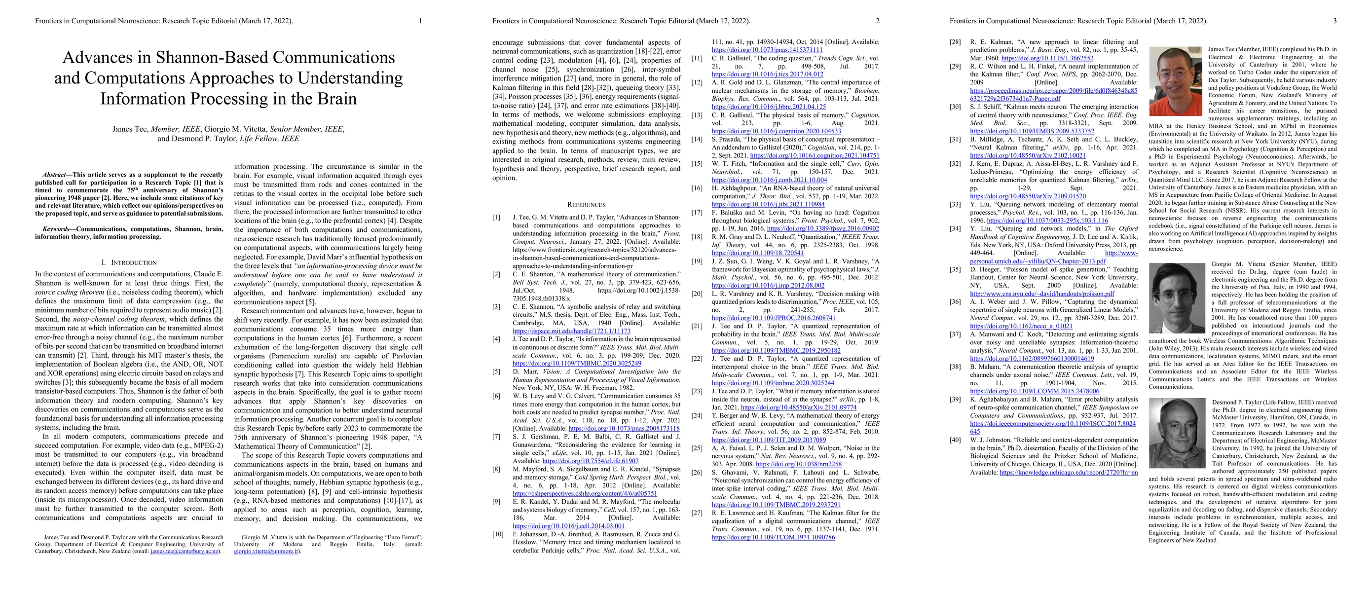 Thumbnail for Advances in Shannon-Based Communications and Computations Approaches to
  Understanding Information Processing in the Brain