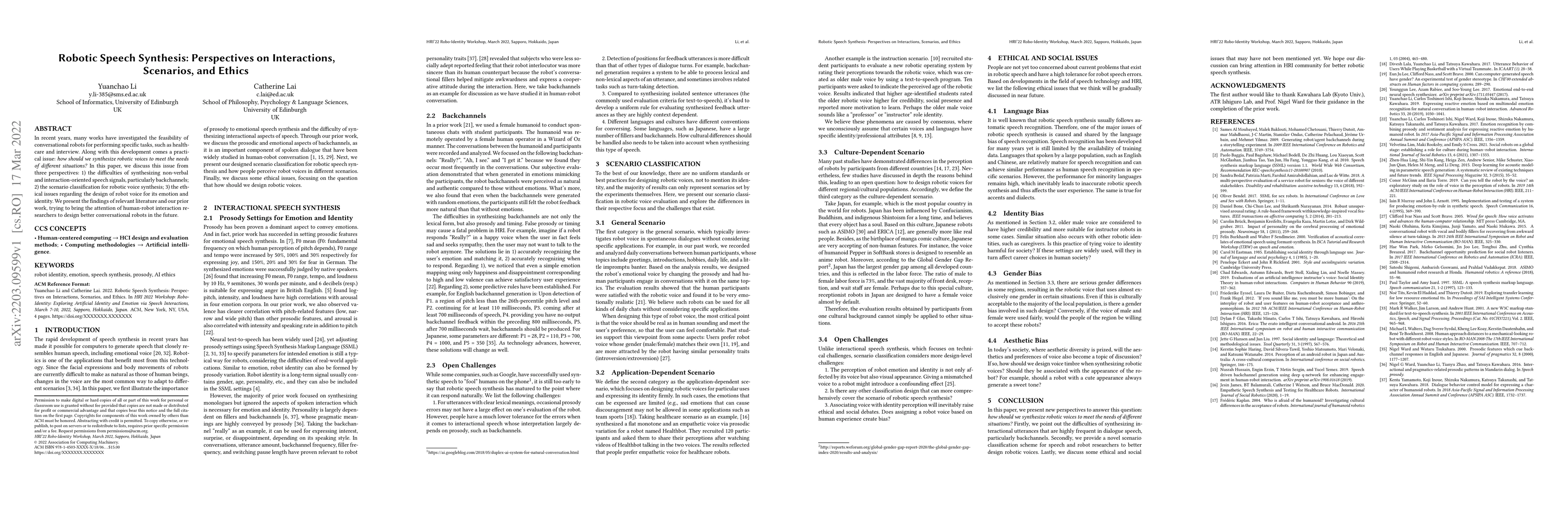 Thumbnail for Robotic Speech Synthesis: Perspectives on Interactions, Scenarios, and
  Ethics